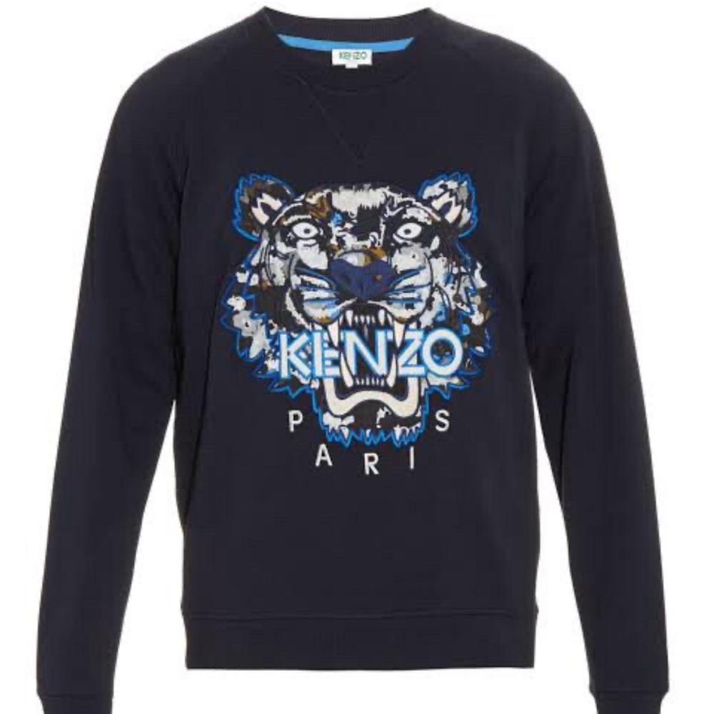 Kenzo Men's Navy Sweater with Tiger Graphic